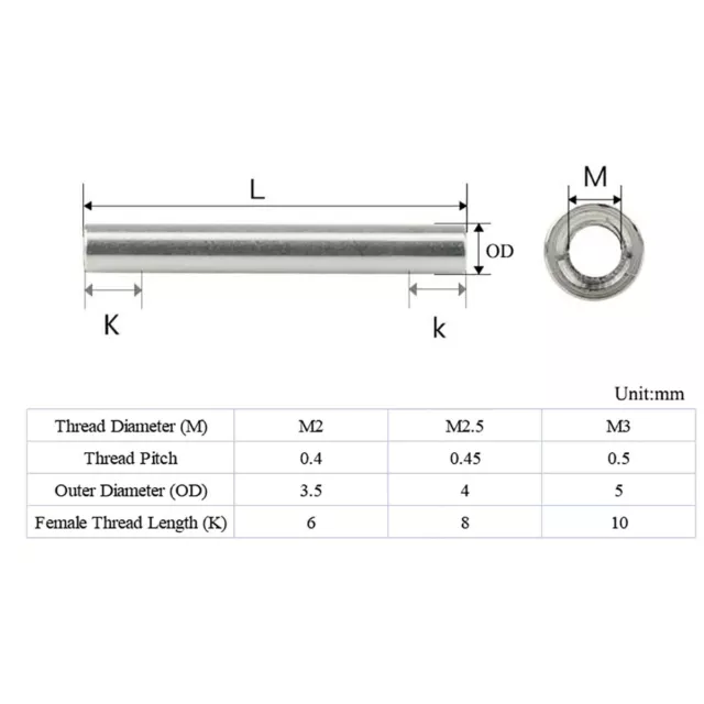 M2 M2.5 M3 Aluminium Verbindungsmuttern Rundmuffen Distanzstücke Abstandhalter 2