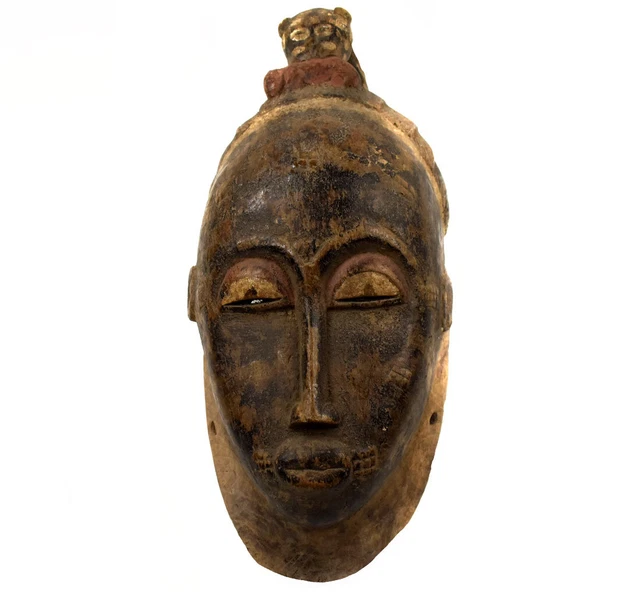 Baule Face Mask With Animal Wood Ivory Coast African Art