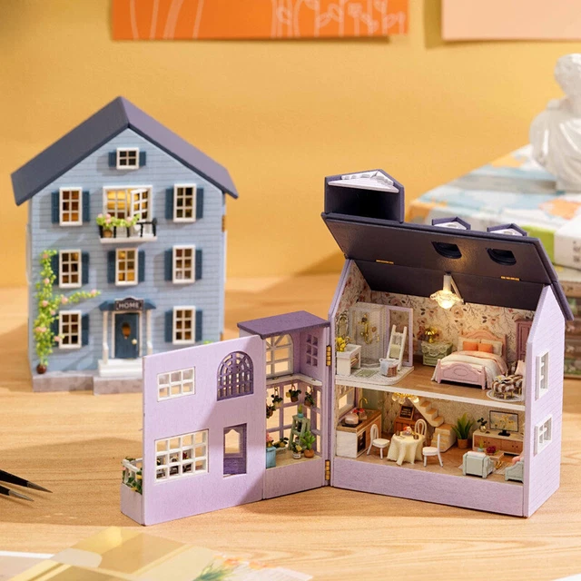 DIY Mini Wooden Dollhouse Furniture Light Doll House Miniature Girl Boy Gifts