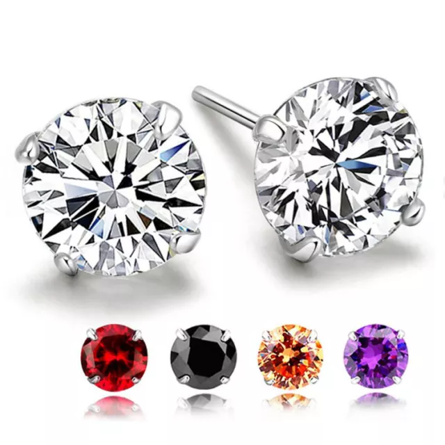 Solid Real 925 Sterling Silver Crystal CZ Stud Post Earrings Small