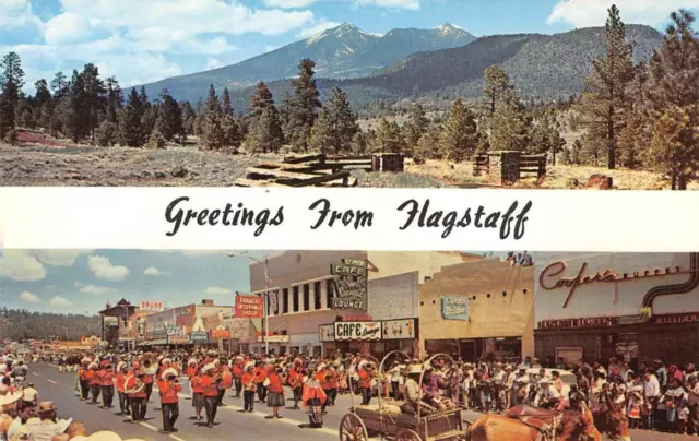 FLAGSTAFF, ARIZONA Indian Parade ROUTE 66 Street Scene c1960s Vintage Postcard