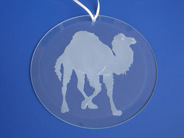 Vintage Pressed Clear Glass Laser Etched Camel Suncatcher  6" Round Ornament