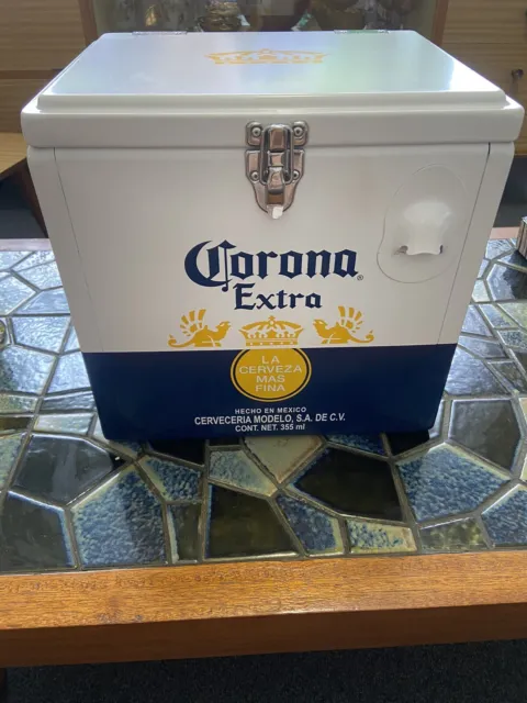 Official Retro Aluminium Corona Cooler Box/ Esky With 2 Handles And Beer Opener