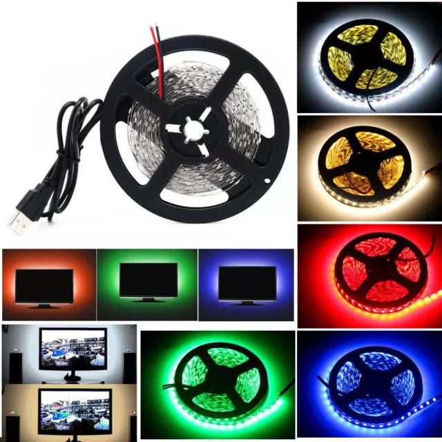 5V USB LED Strip Light 5M SMD 3528 with 3M Tape for TV Computer  Backlighting (5M,3528,Non-Waterproof, Red)