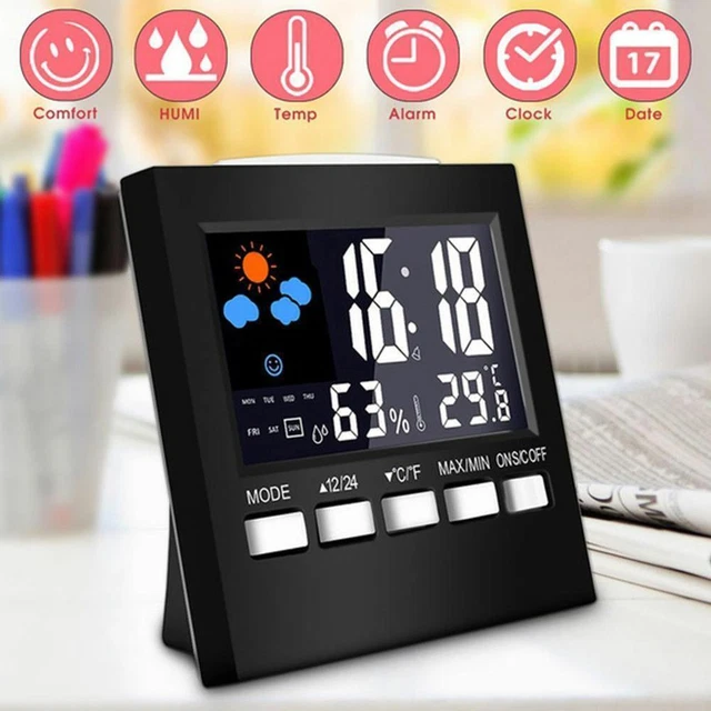 Digital LCD Clock Thermometer Meter Room Calendar Temperature P0G6 Alarm J0C0