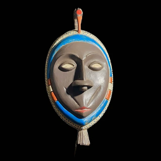 African Mask Antiques Tribal Art Face Vintage Wood Carved Vintage Guro-6995