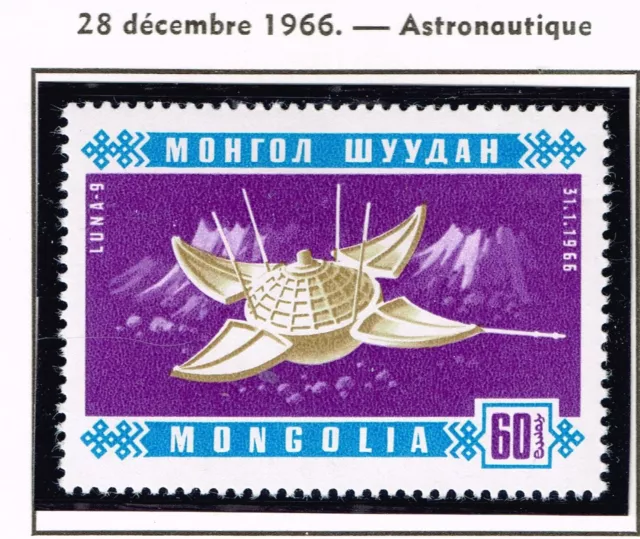 Mongolia Soviet Spacecraft Luna 9 on Moon stamp 1966 MNH