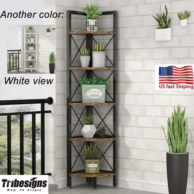 TRIBESIGNS 5 TIER Corner Shelf, Small Bookcase Corner Storage Rack