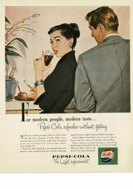 1953 PEPSI COLA Soda Gentleman Lady making small talk art Vintage Ad
