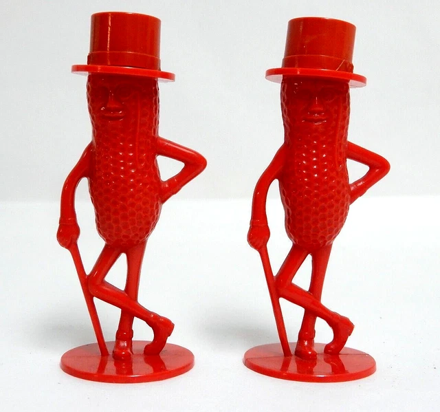 Vintage Mr. Peanut Red Salt & Pepper Shakers w/Lids Planters Collectible