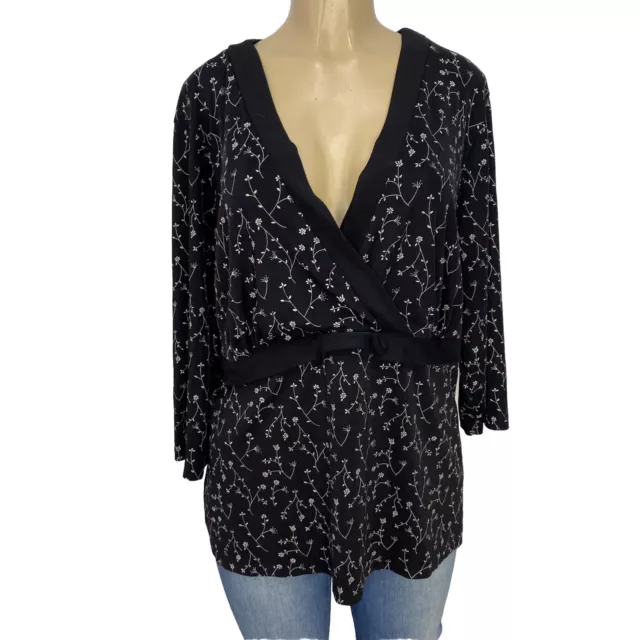 Notations Patterned Wrap V Neck Blouse Shirt Women's Plus Size 2X Casual Top