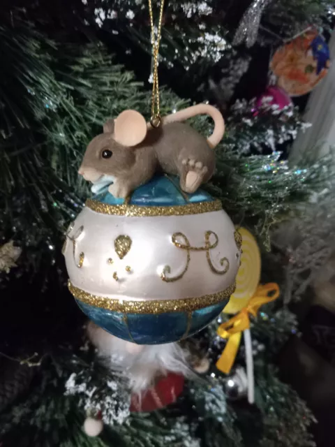 Vintage Christmas Fitz & Floyd "Holdin On" Charming Tails Mouse Ordiment Box