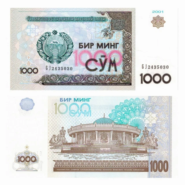 Ouzbékistan 1000 Sum Unc. 2001 Billets de Banque Unz Le Grand Mint-Shop