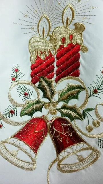 White Polyester 72x108" Holiday Christmas Embroidered Tablecloth Napkins Party