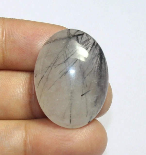 Stupéfiant!! Cabochon de quartz rutilé noir naturel, gemmes de rutile noir de qu