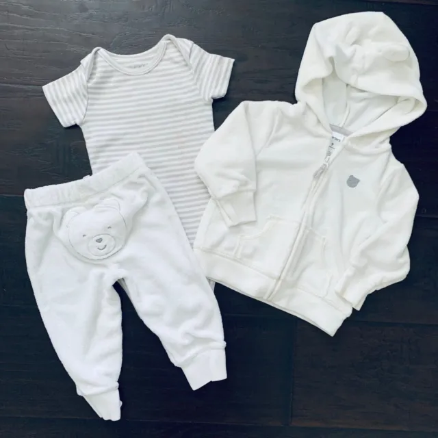 Carters Baby Boy/Girl Polar Bear Hooded Zip-Jacket & Pants 3-Piece Set | Size 9m