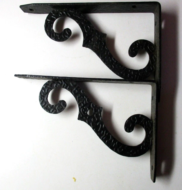 Gruppetto Corbel 2 Hammered Black Wrought Iron Shelf Wall Brackets 1960s Vintage 2
