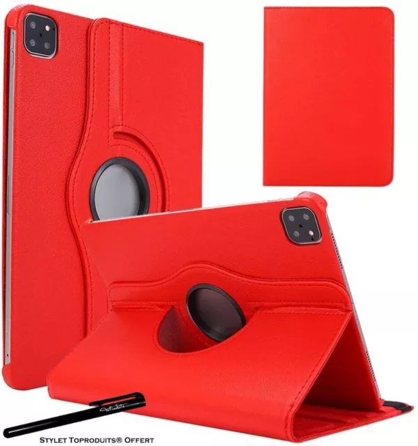 Housse Etui Rouge pour Apple iPad pro 12.9 2020 Coque avec Support Rotatif 360°