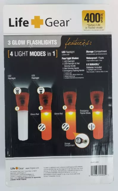 ¡Paquete de 3 linternas Glow Life Gear 4 modos de luz LG405 400 horas en modo flash! 2