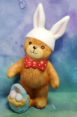 Enesco Lucy and Me Lucy Rigg red bow bear with bunny hat and Easter basket