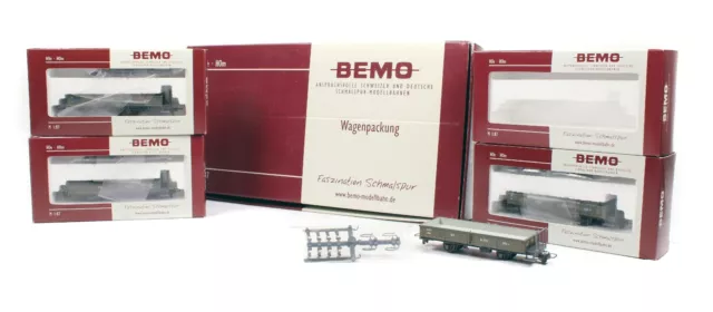 H0m Bemo 7457 120 4tlg Wagenset Niederbordwagen Kkl RhB Epoche IV- V, OVP