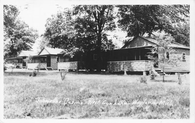 WAYLAND Michigan postcard USA RPPC Allegan County Johnson's cabins West Gun Lake