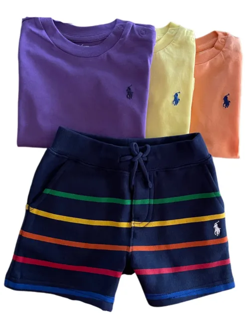 Pantaloncini Ex Ralph Lauren bambino set t-shirt outfit confezione da 4 età 9 metri regalo originale