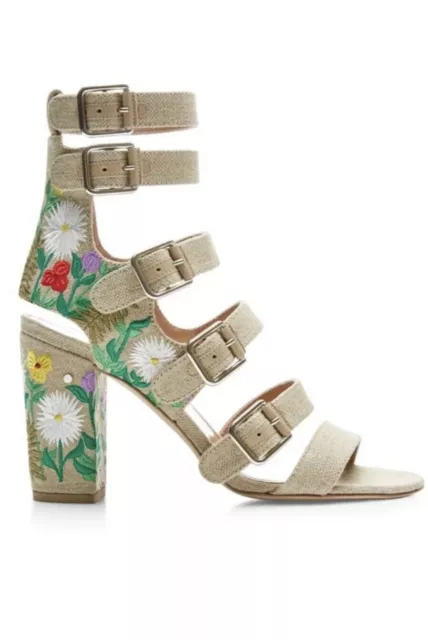 Laurence Dacade Dana Floral Embroidered Linen Sandal 39