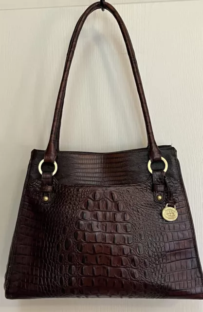 BRAHMIN Pecan Croc Leather Shoulder Satchel Tote Bag 10” X 13” Strap