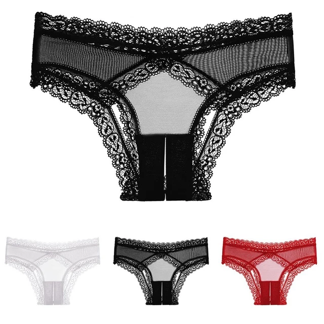 FEMMES DENTELLE PUR Culotte Hipless String Ultra-Fin Crotchless ...