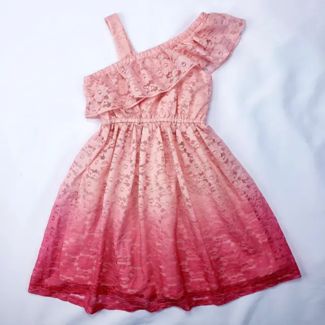 Justice Girls Pink Ombre Lace Off Shoulder Layered Dress Size 6