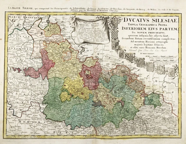 POLOGNE SILÉSIE POLOGNE De Polska BasseSilésie Map Carte Homann 1745