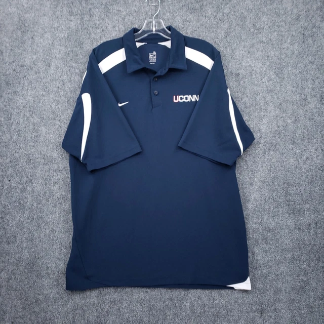 UConn Huskies Polo Shirt Mens XL Blue Nike Fit Dry Short Sleeve College Football