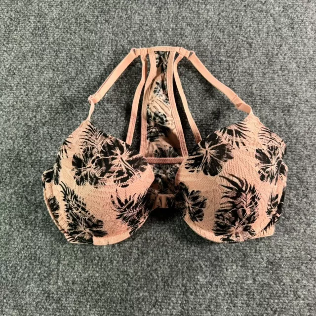 Victorias Secret Pink Womens Bra 32D Padded Highly Lined Floral Print Laced Bra