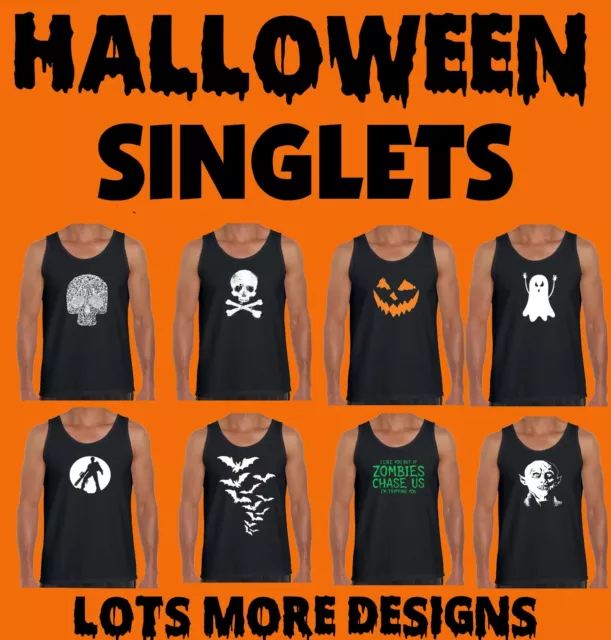 HALLOWEEN  Singlets  Mens Men's Funny skull bats zombies Dracula ghost T-shirts