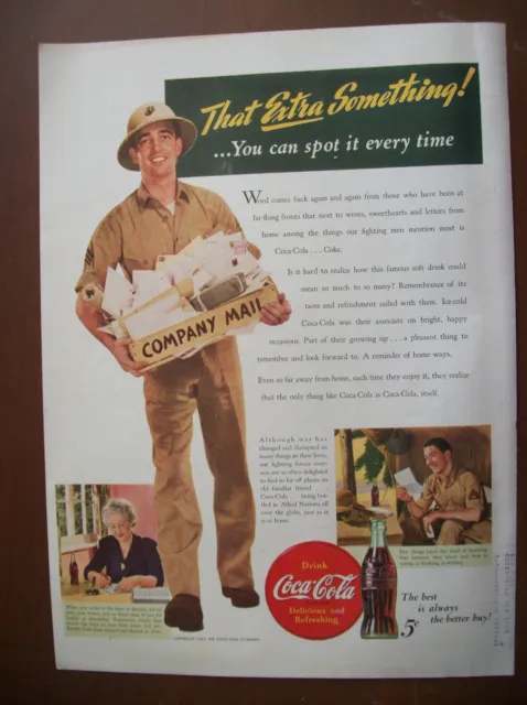 1943 Vintage Coke Coca Cola Soda Magazine Ad Army Company Mail Man Letters WW2
