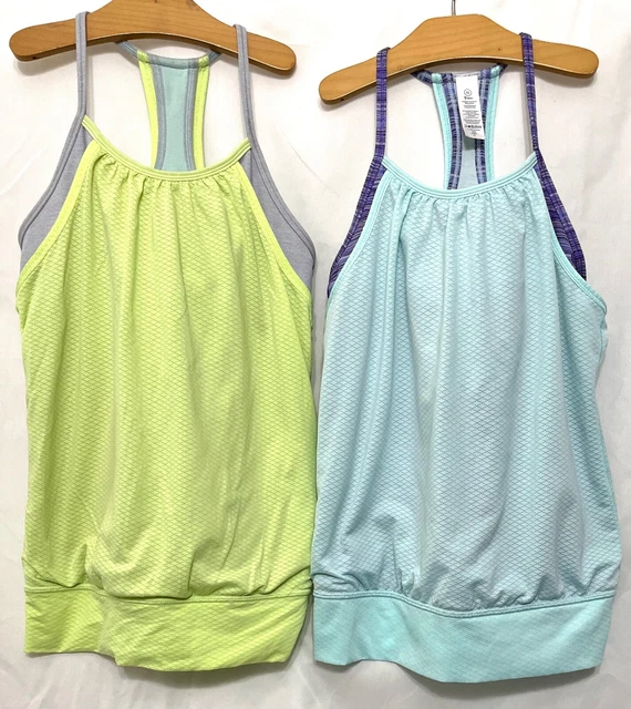 220422 Girls 10 Lululemon IVIVVA Lot of 2 Double Dutch Tank Built In Bra Top EUC