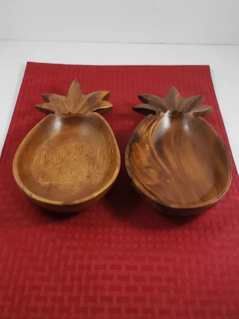 Wooden Pineapple Shaped Trinket Tray Dish Set 2 Decor Wood Made in Philippines