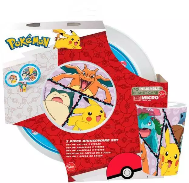 Pokemon Frühstücksset 3 tlg. Kinder Geschirr Set Pikachu unverpackt Mikrowelle