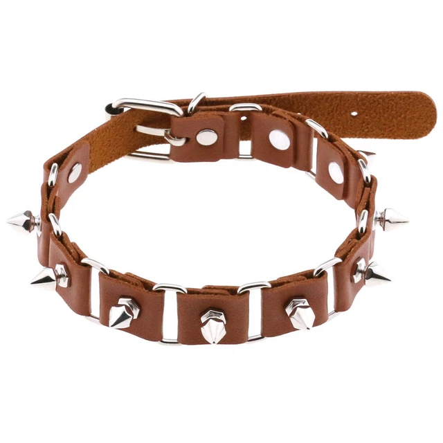 Girls Punk Short Spike Splicing Link Collar Leather Chain Necklace Gothic Choker