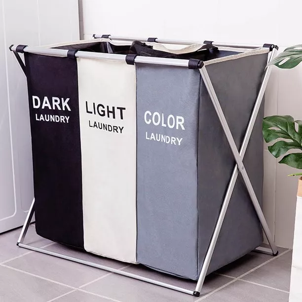 Large Divided Laundry Hamper Clothe Storage Sorter Basket Foldable Bag Organizer