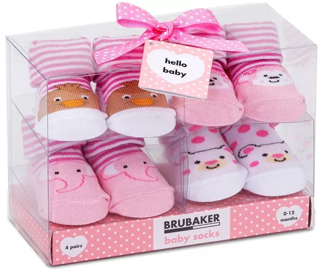 4 Paar Babysocken Tiersocken Rosa Geschenkset für Neugeborene Mädchen 0-12 Mon