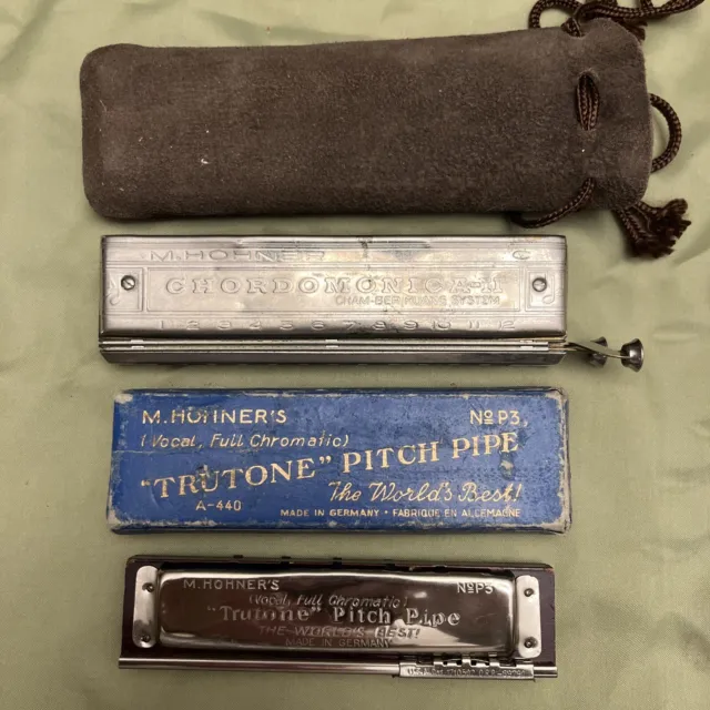 Vintage M. Hohner Harmonica - Lot Of 2 - Used Trutone Pitch Pipe Chordomonica II