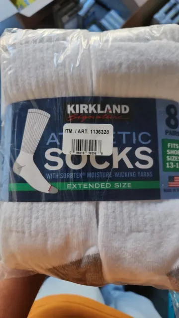 Kirkland Signature Men’s Athletic Sock 8 Pair White Color x large