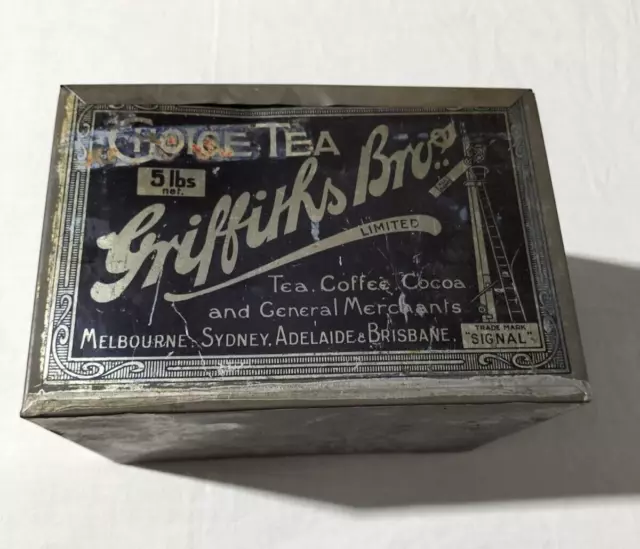 Antique Vintage Griffiths Tea Tin Shop Display Large 5lbs size - Advertising