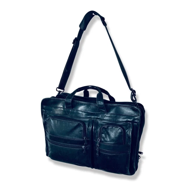 Tumi Black Leather Expandable Laptop Briefcase *Distressed* Vintage(?) Carry On