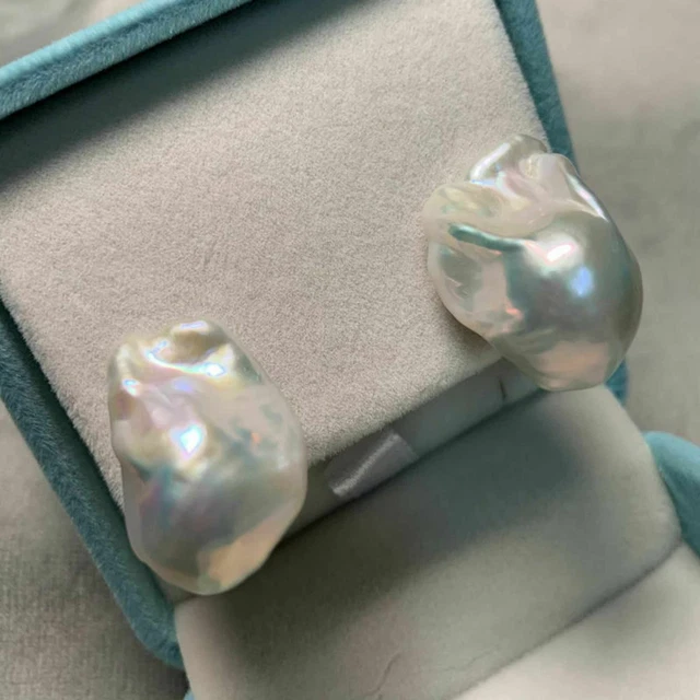Fashion 14x20mm baroque white pearl earrings 925 silver stud Aquaculture