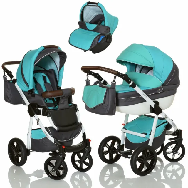 LCP Kids 3 in 1 Kombi Kinderwagen Lucato Babywanne Buggy Auto Babyschale 0-13 kg 2