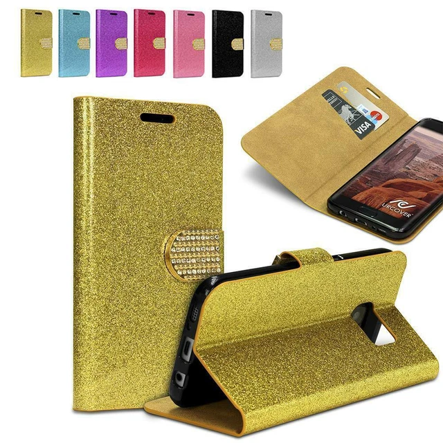Urcover Flip Case Cover Strass Bling Diamant Coque Scintillant Étui Film