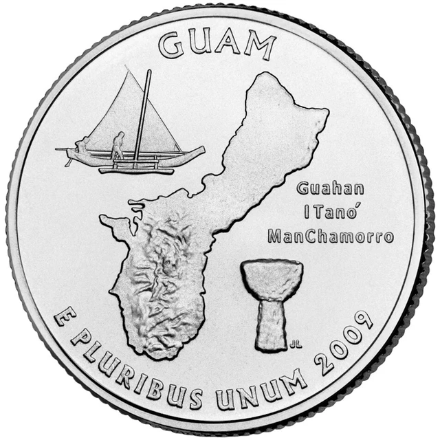 2009 D Guam Territory State Quarter. Uncirculated from US Mint roll.